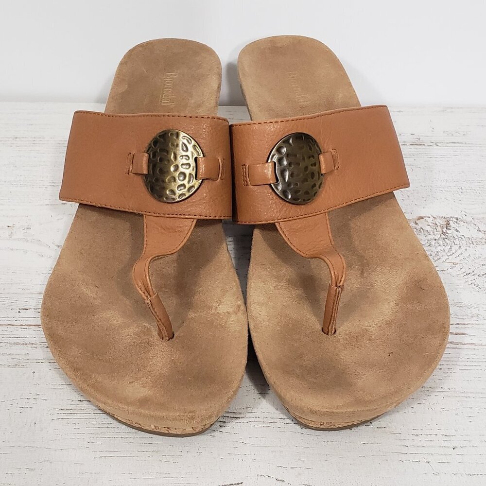 Bjorndal Marcie Brown Leather Sandal Cork Wedge Heel Women's 11M